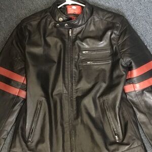 Men's Black and Red Leather Jacket